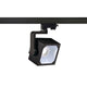 Schwarzer Euro Cube LED Spot mit 3P.-Adapter, dreh- und schwenkbar für Hochvolt-Schienen-System.