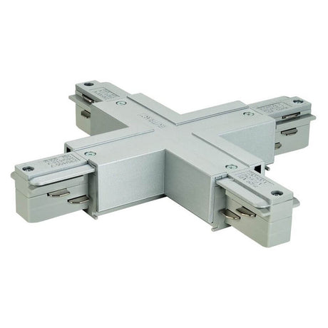 Eutrac X-Verbinder Silbergrau für Hochvolt 3Phasen-Aufbauschienen-System mit Einspeisemöglichkeit