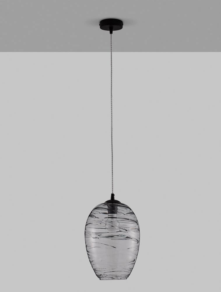 Evleen Pendelleuchte Ø 23cm Schwarz, Grau an der Decke montiert, elegantes Design mit modernem Lampenschirm.