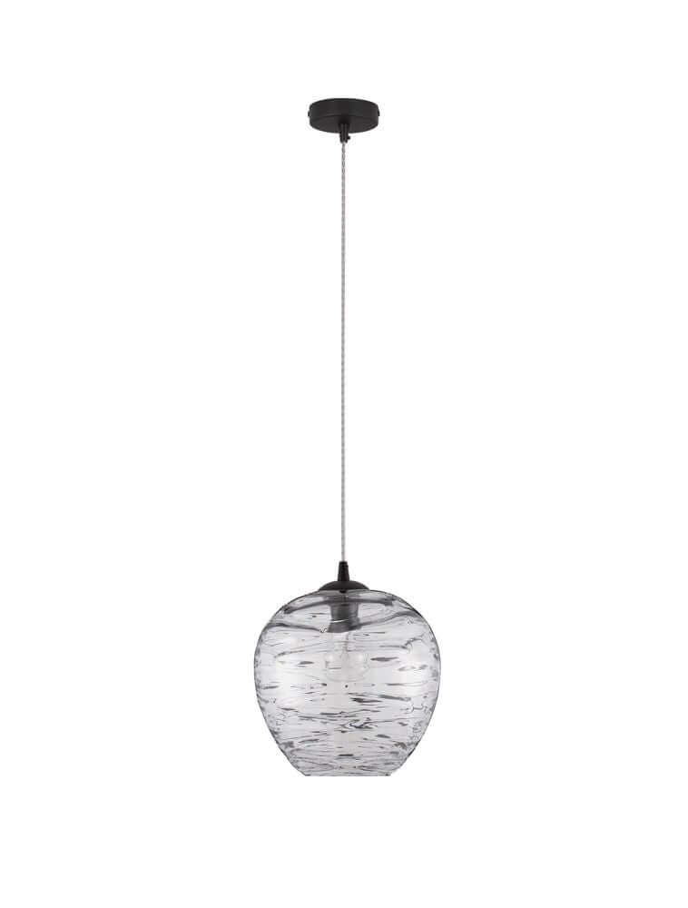 Evleen Pendelleuchte Ø 25cm Schwarz, Grau mit kugelförmigem Schirm und gläsernem Design.