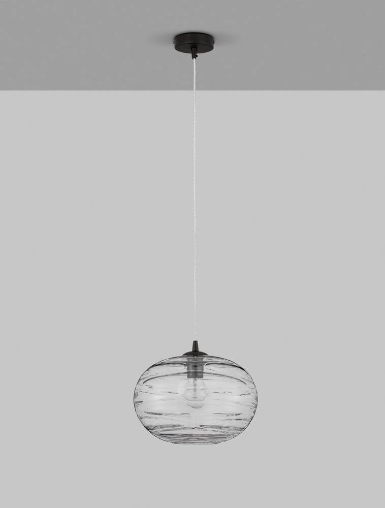 Evleen Pendelleuchte Ø 30cm Schwarz, Grau mit kugelförmigem Schirm und gefrostetem Glas.