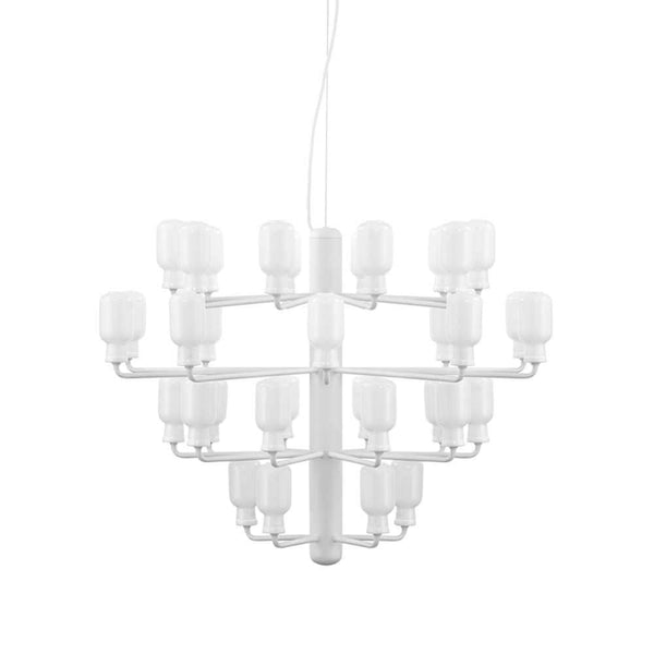 Exclusive chandelier Amp Ø85cm white with a voluminous oval shape and delicate lamp arms.