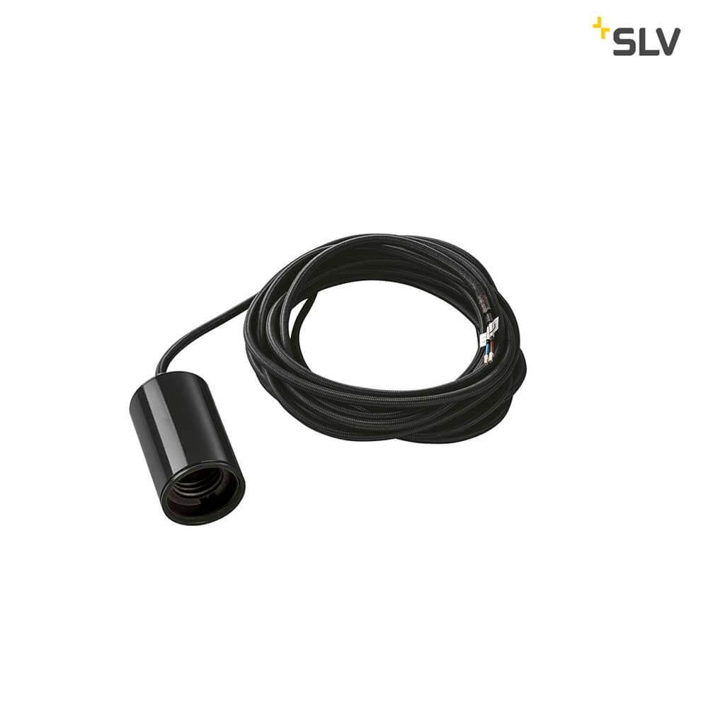 Fitu Pendelleuchte A60 Rund Schwarz 5m Kabel mit offenem Kabelende und E27 Sockel für LED Leuchtmittel.