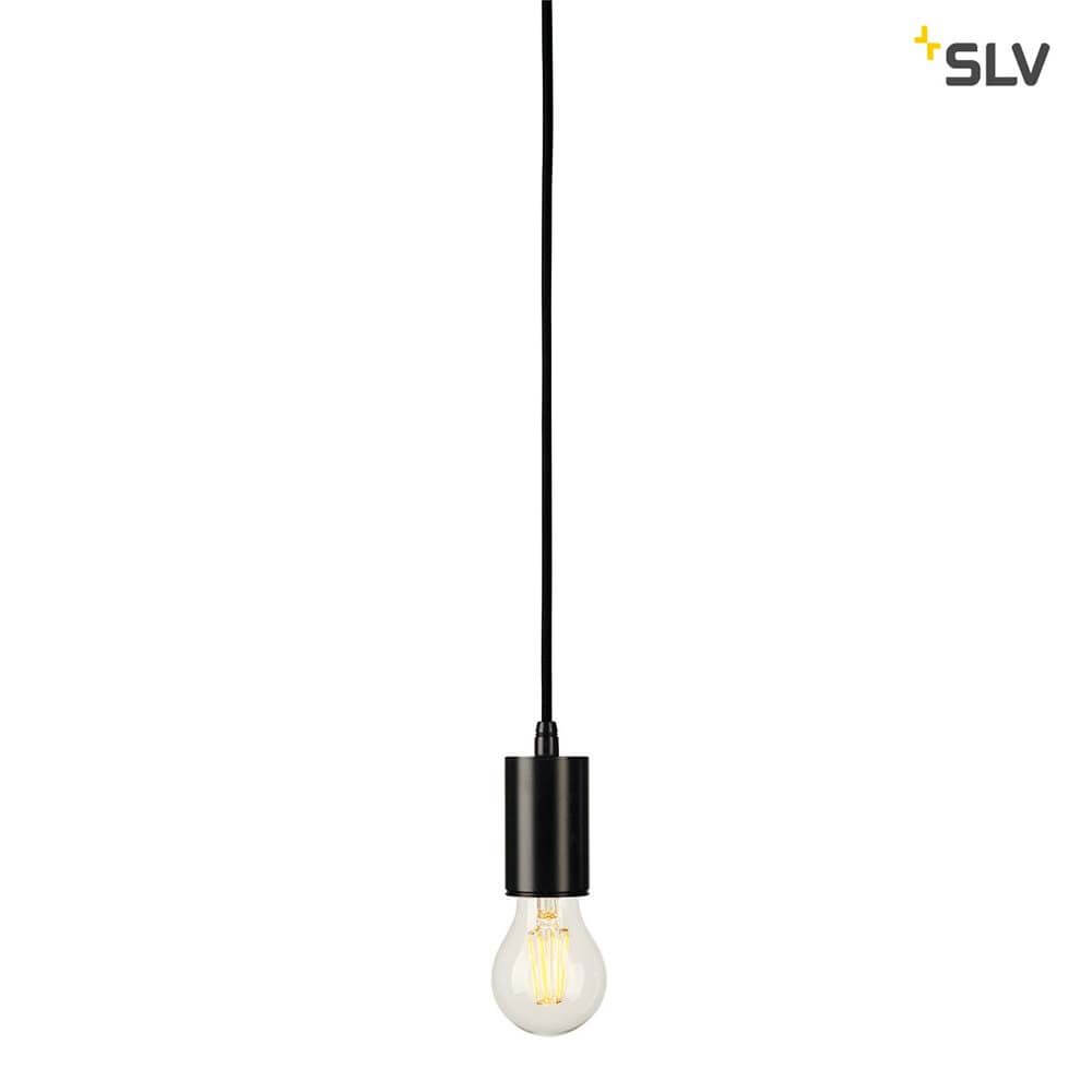 Fitu Pendelleuchte A60 Rund Schwarz 5m Kabel mit offenem Kabelende und E27 Sockel, geeignet für LED-Lampen.