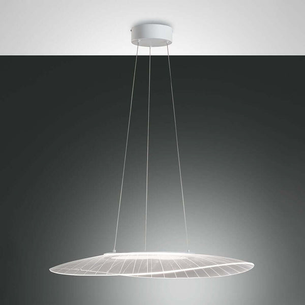 Vela LED pendant light metal with modern design and soft illumination in the room.