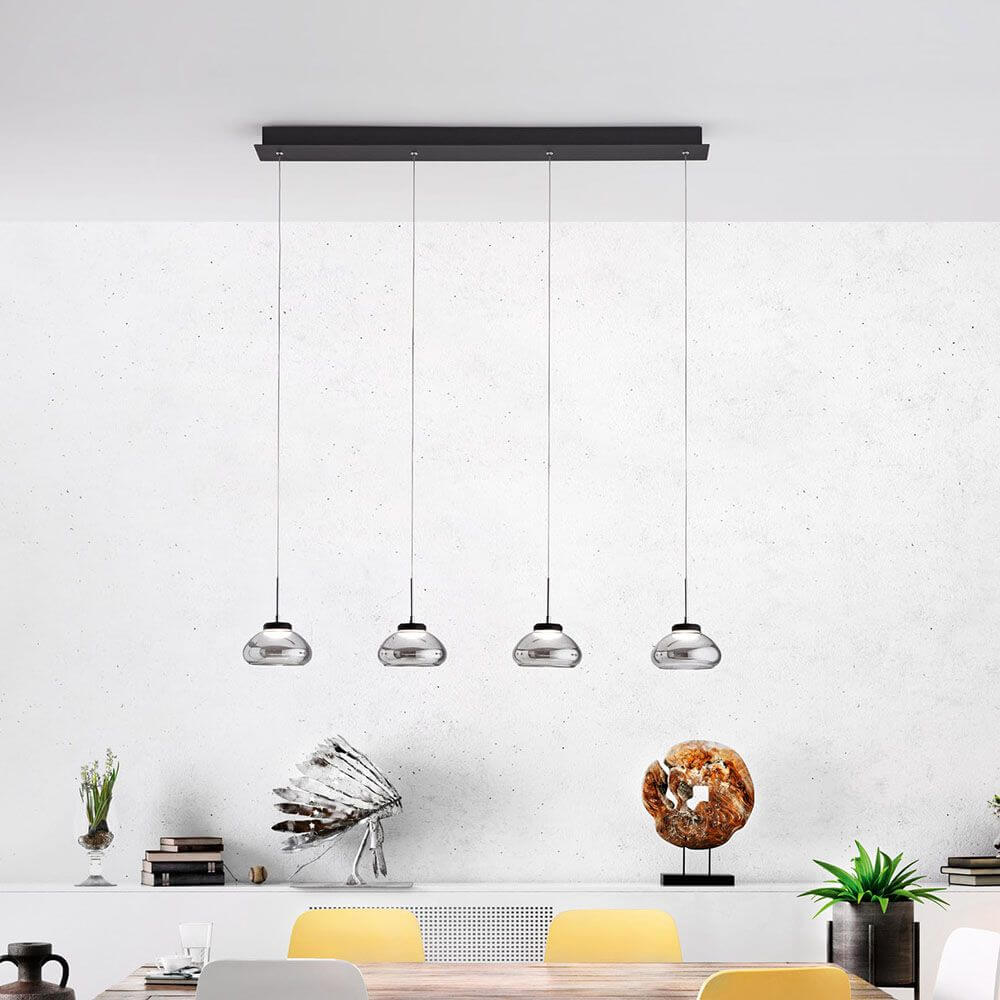 Arabella LED Pendellampe 4-flammig Glas in modernem Design mit markantem geblasenen Glas.