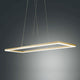 Moderne Bard Pendelleuchte Gold Edelmatt 92 x 32cm mit schlanker Geometrie und stilvollem Licht, schwebend im Raum.
