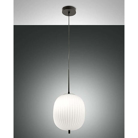 Domizia Pendelleuchte Geblasenes Glas - stilvolle Opalglas-Pendelleuchte im Schwarz/Weiß Look.