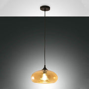 Ela Glas-Hängeleuchte in Amber mit mundgeblasenem Glas, ideal für Wohn- und Esszimmer.