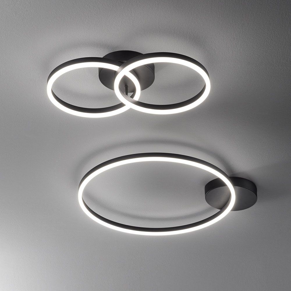 Moderne Giotto LED Deckenleuchte in Schwarz mit dimmbaren Licht und austauschbarer LED Platine.