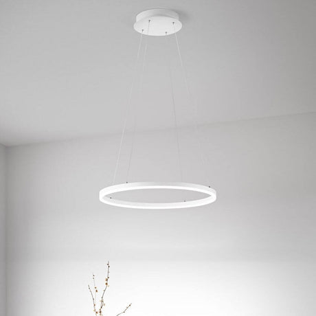 Giotto LED Hängelampe Ø 60cm Metall in modernem Weiß, dimmbar und smart, elegant im Raum hängend.