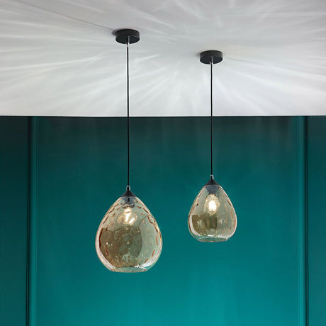 Gisella Pendellampe Geblasenes Glas, Pendelleuchte mit geblasenem Vintage-Strukturglas in Amber
