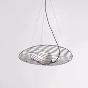 Homa Hängelampe Ø 70cm Schwarz, moderne Draht-Pendelleuchte mit Opalglas, elegantes Design
