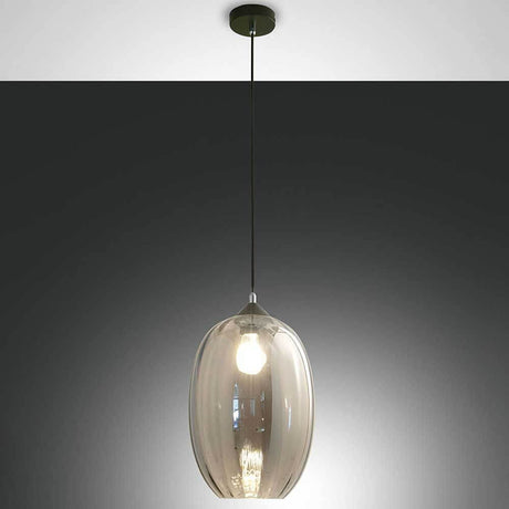 Infinity Pendelleuchte in Grau, elegante Glasleuchte mit modernem Design und warmem Licht.