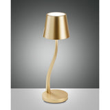 Judy LED Akku-Tischlampe mit Touch-Dimmer in Gold, dimmbar und IP54, elegant und kippsicher.