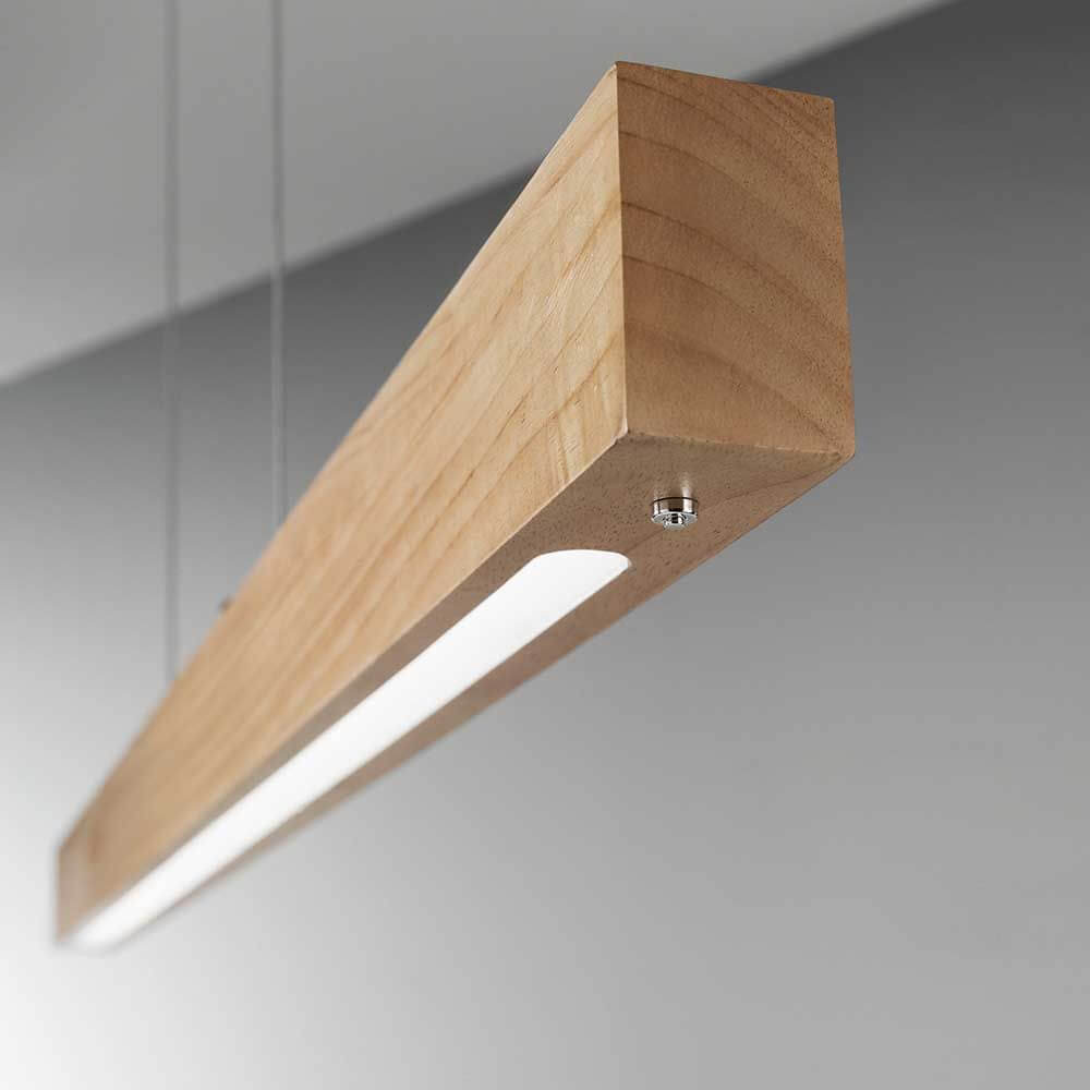 LED Pendellampe Badia aus Holz, moderne Holzpendelleuchte mit schickem Design.