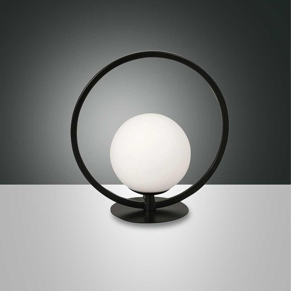 LED Tischlampe Sirio Rund mit elegantem Design aus schwarzem Metall und weißem Lampenschirm, ideal für modernes Wohnen.