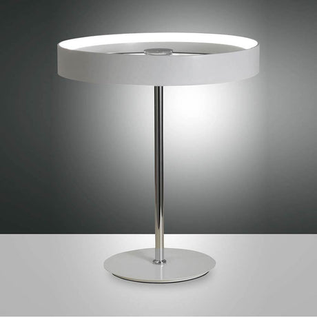 LED-bordlampe Double 1980 lm hvit på et glatt bord, moderne design med metallramme og behagelig romlys.
