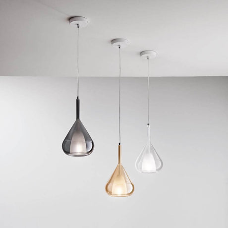 Lila moderne Glas-Pendelleuchte Transparent in drei eleganten Farben, ideal für warmes Raumlicht.