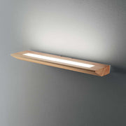 Linus LED Wandleuchte aus Eichenholz an der Wand montiert, modernes Design mit dimmbarem Licht.