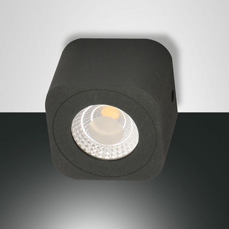 Palmi Spot Anthrazit von Fabas Luce, quadratische LED-Leuchte mit 540 Lumen Lichtstrom, platzsparendes Design.