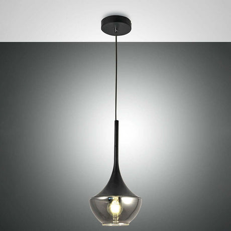 Apollo pendel Ø 20cm i moderne design med sort hus og klar glaskugle.