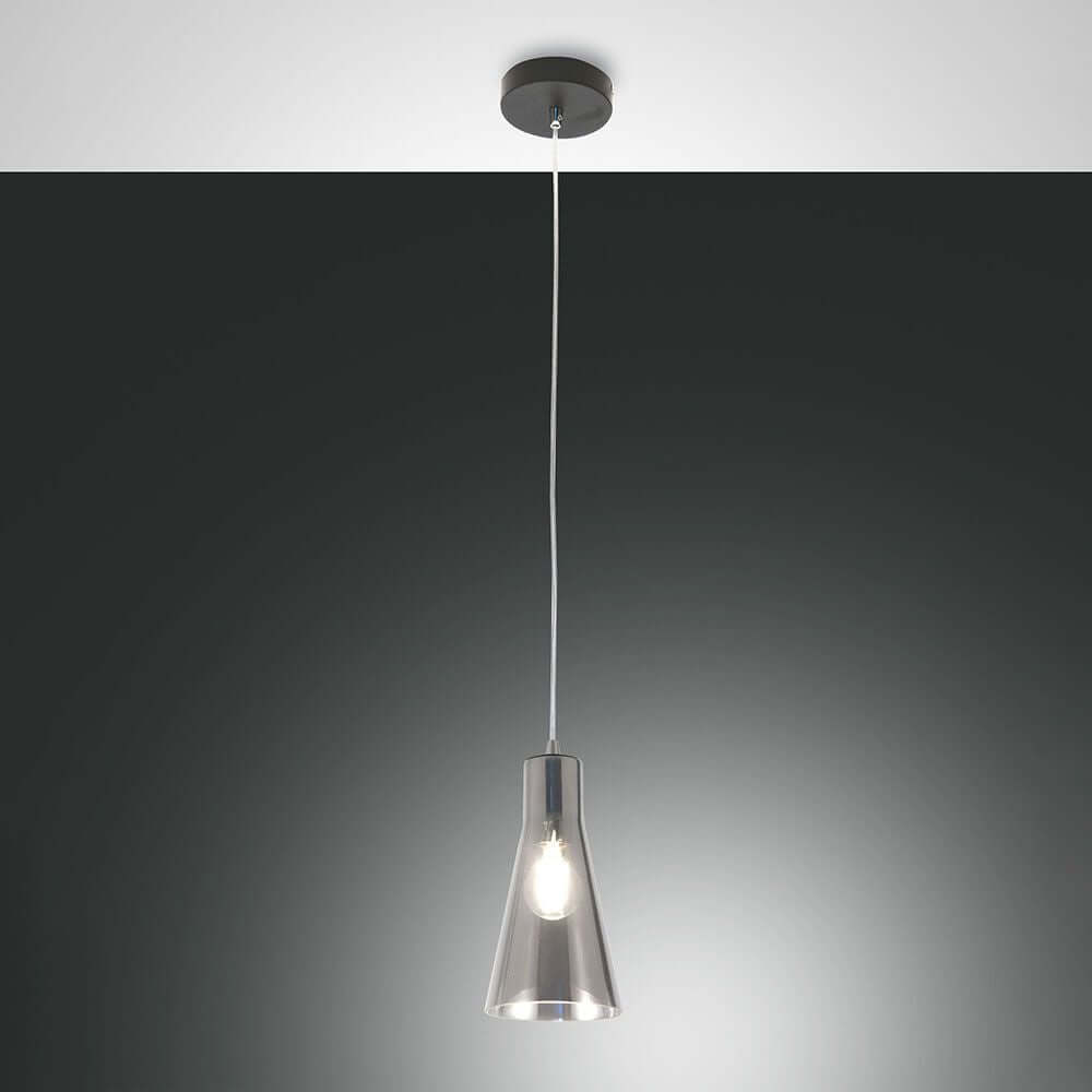 Pendelleuchte Dafne Ø 14cm in modernem Design mit transparentem Lampenschirm und Hängesystem.
