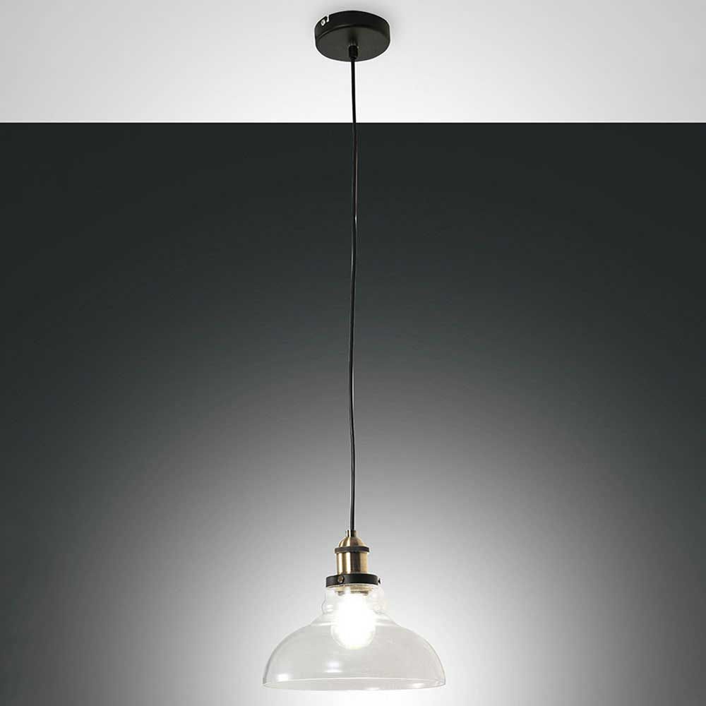 Pendelleuchte Olos Ø 25cm mit eleganter Glaskuppel und schwarzem Kabel für modernes Innendesign.