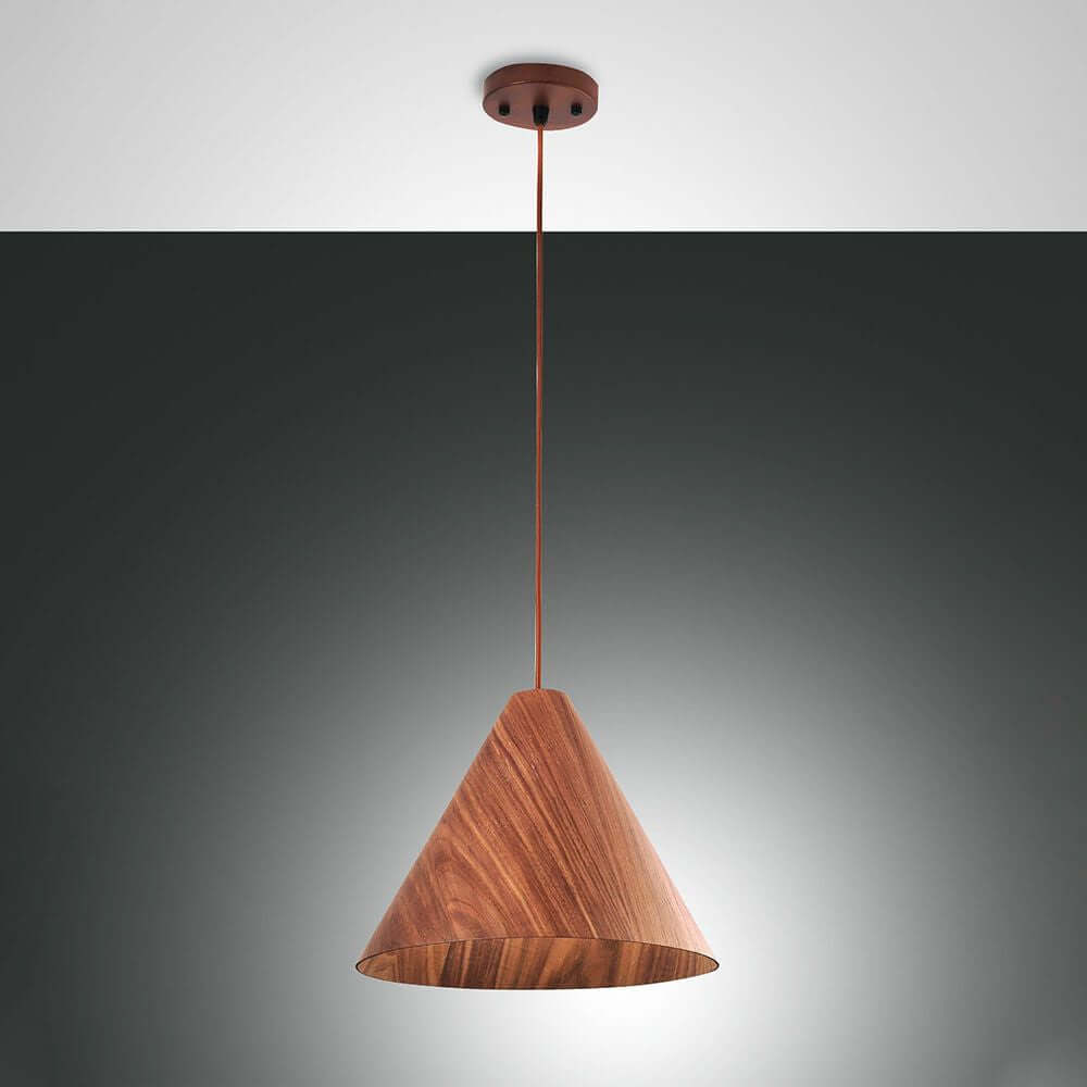 Pendellicht Esino Walnuss in modernem Design mit Holzschirm, ideal für stilvolle Innenräume.