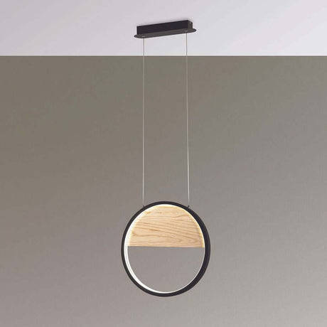 Pierre LED Pendelleuchte Ø 40cm mit Echtholz Esche-Inlay und Stepdimmer.
