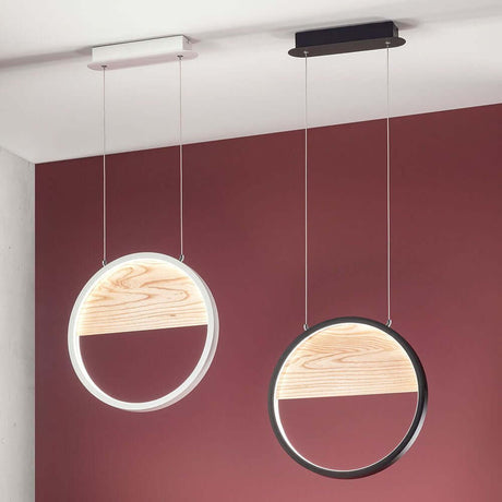 Pierre LED Pendelleuchte Ø 40cm - Design Pendelleuchte mit Echtholz-Inlay und dimmbaren LED-Bändern.