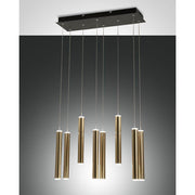 Prado LED Pendelleuchte 8-flammig im modernen Röhrenstil mit goldenen Leuchten.