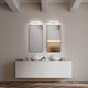 Moderne Badezimmeransicht mit Rapallo LED Wandleuchte über zwei Spiegeln und eleganten Waschbecken.