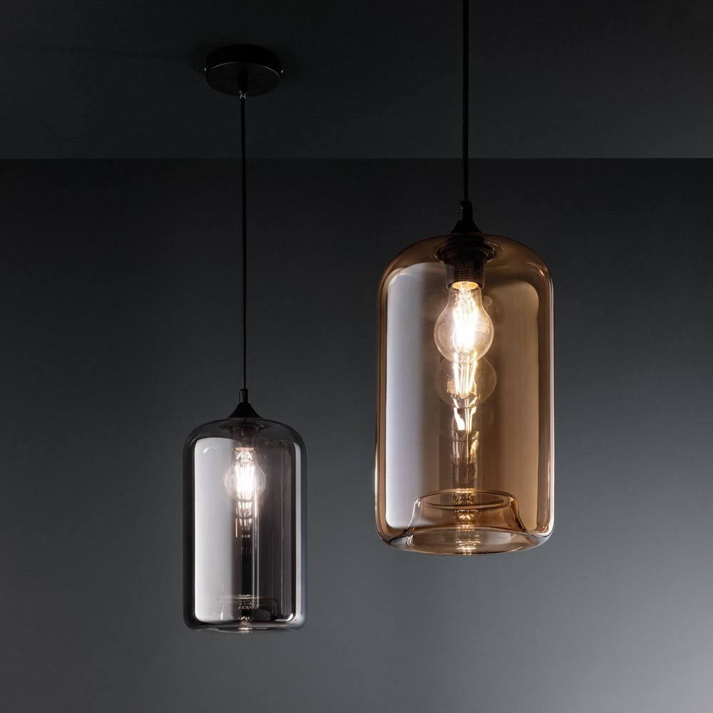 SILO Ø 18 cm Lampada a ciondolo vetro fumato