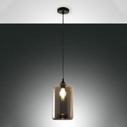 Silo Ø 18cm Pendelleuchte Rauchglas mit E27 Leuchtmittel, elegante Hängeleuchte aus Rauchglas