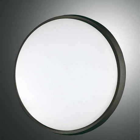 Plafonnier moderne LED Olly au design rond avec une lumière blanche et un cadre noir.