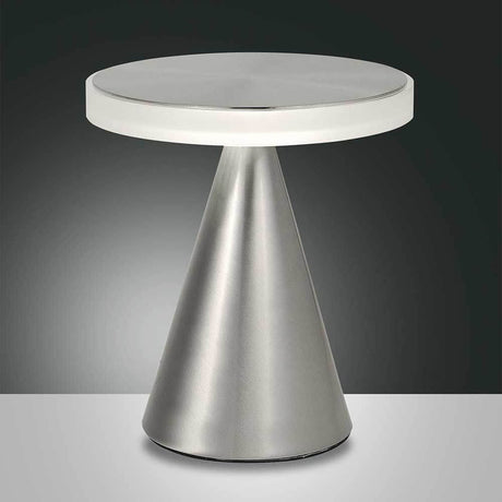 moderne LED-bordlampe Neutra i sølvfarget design med rundt sidebord