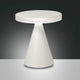 moderne LED Tischleuchte Neutra auf einem minimalistischen Tisch mit beleuchtetem Sockel.