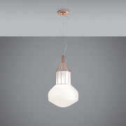 Fabbian Aérostat pendant light Ø 33cm in copper with a cage and opal glass.