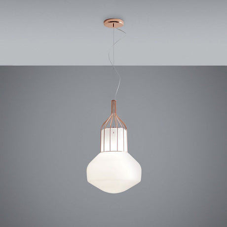 Fabbian Aérostat pendant light Ø 33cm in copper with a cage and opal glass.
