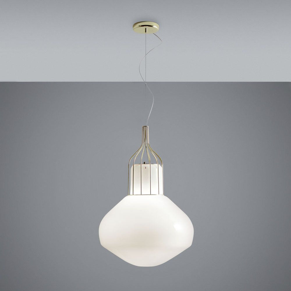 Fabbian Aérostat Pendelleuchte Ø 43cm mit elegantem Metallrahmen in Schwarz oder Messing.