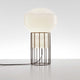 Fabbian Aérostat Tischleuchte Ø 11cm in modernem Design mit weißem Glasdiffusor und dunkelgrauem Metallrahmen.