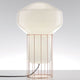 Fabbian Aérostat Tischleuchte Ø 16,7cm mit glänzendem Glasdiffusor und dunklem Metallrahmen.