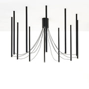 Fabbian Ari LED pendant light, 12-light, with black aluminium tubes and PVC cables.