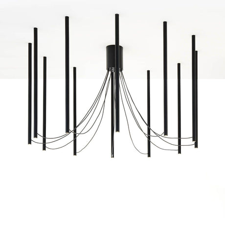 Fabbian Ari LED pendant light, 12-light, with black aluminium tubes and PVC cables.