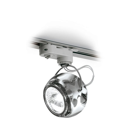 Fabbian Beluga track ceiling light Ø 9cm in clear glass, ideal for dining areas or hospitality lighting.