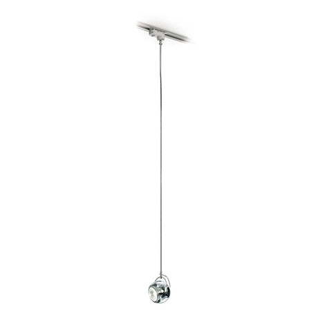 Fabbian Beluga track pendant lamp Ø 9 cm in silver, modern single pendant light with halogen and LED lighting.
