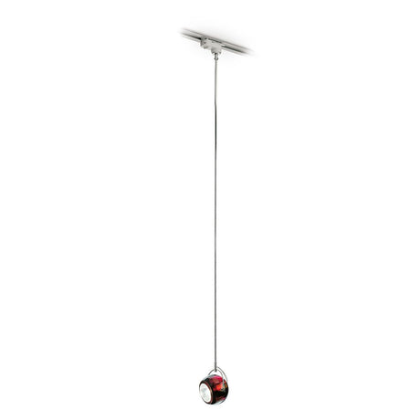 Fabbian Beluga track pendant lamp Ø 9 cm in red, hanging from the ceiling.