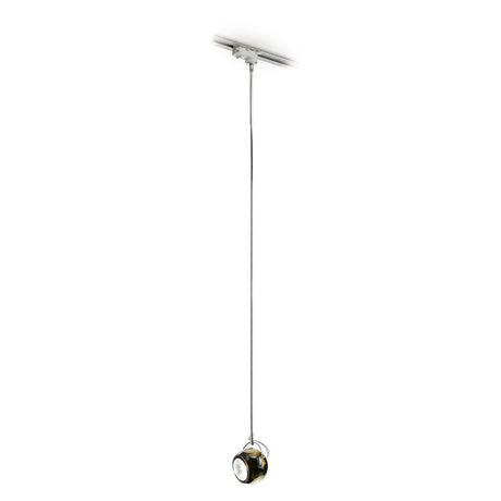 Fabbian Beluga track pendant lamp Ø 9 cm with a modern design and crystal diffuser in various colors.