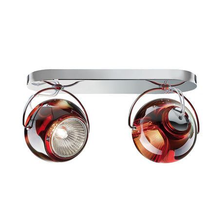 Fabbian Beluga wall and ceiling light, 2-light, in red design with clear crystal and modern style.